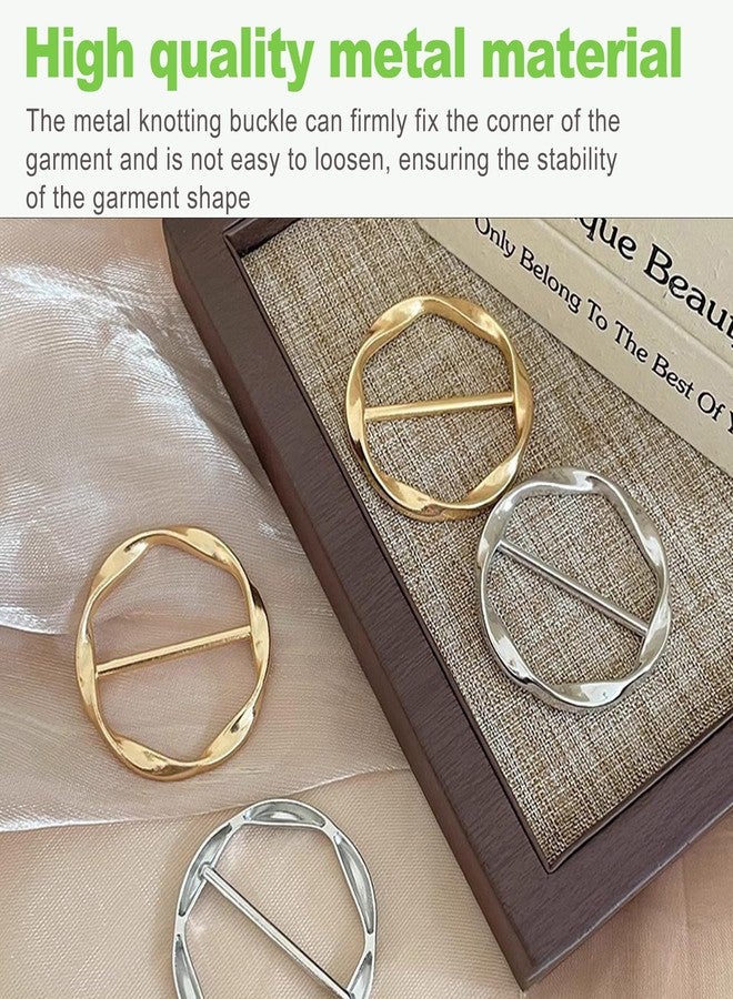CeroDimo 6Pcs Silk Scarf Ring Clip, T-shirt Tie Clips for Women Girls, Twist Tee Knot Ring, Waist Clothes Corner Button, Fashion Metal Circle Buckle, Round Scarves Clasp - Image 3
